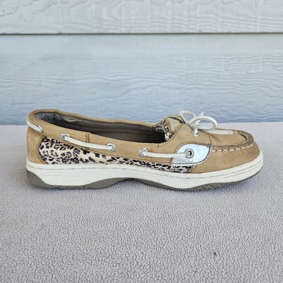 Sperry Top-Sider Angelfish Leather Suede Boat Shoes Leopard Youth Size 4 Tan - Picture 4 of 12